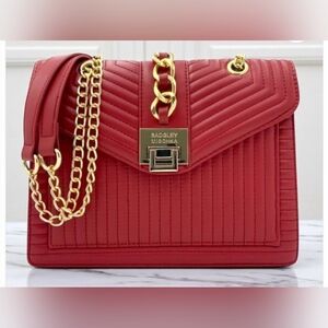 Badgley Mischka Quilted Red Shoulder Bag with Gold Chain
